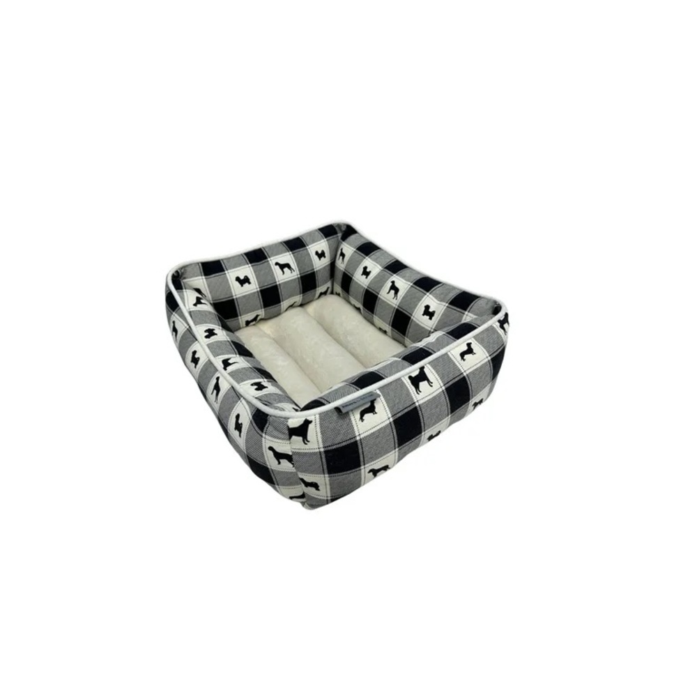 NEW Pets & Decor Black & White Plaid Pet Bed – Soft Cozy Cushion for Small Dogs